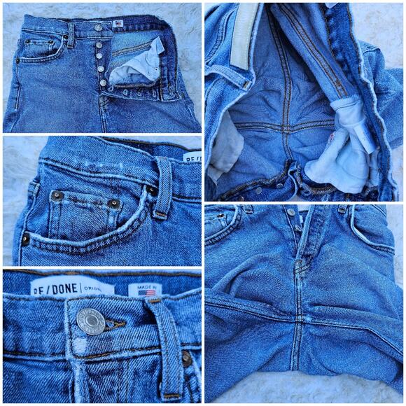 Size 24 Crop Jeans High Rise Ankle Re/Done Distressed Stretch Denim Button Fly - Picture 6 of 11